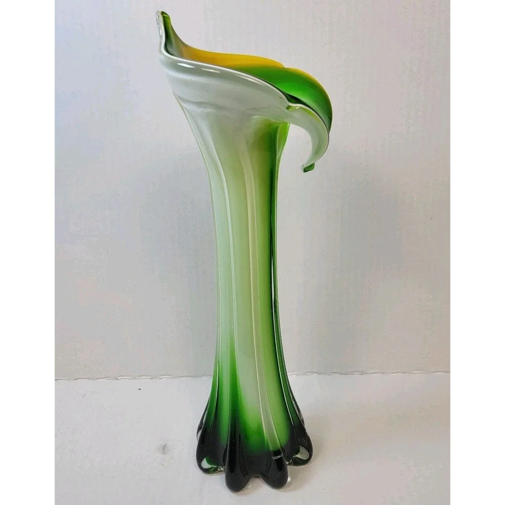 Vintage Pier 1 Jack-in-the-Pulpit Calla Lily Vase Hand Blown Art Glass MCM